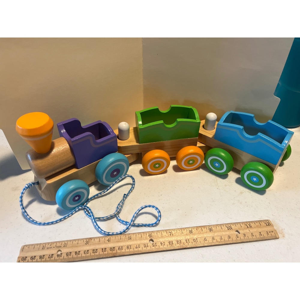 Melissa & Doug Wooden Pull Train 14608 Colorful Toddler Toy 3 Cars